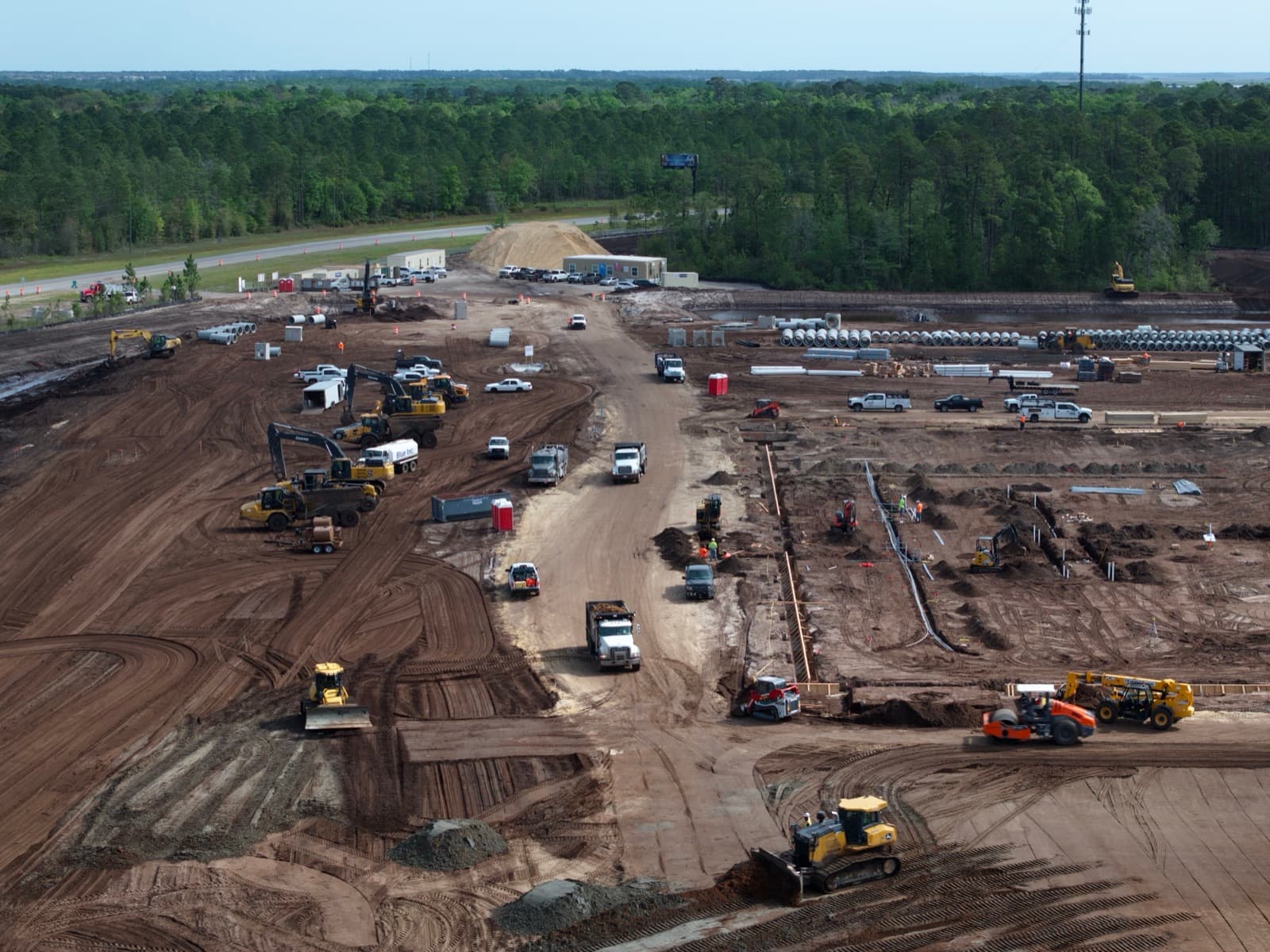 Aerial construction progress photography of a commercial site in Coastal Georgia